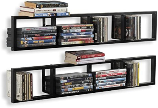 You Have Space Wall Mount 34 Inch Media Storage Rack CD DVD Organizer Metal Floating Shelf Set of 2 Black