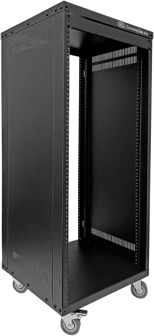 AxcessAbles RK 22U Rack-Mount Cabinet Case w/Caster Wheels (Compatible with US 5mm& European 6mm Rack Standards.) Rack for AV, DJ, Home Theater, Network, Server, Computer, Electronics