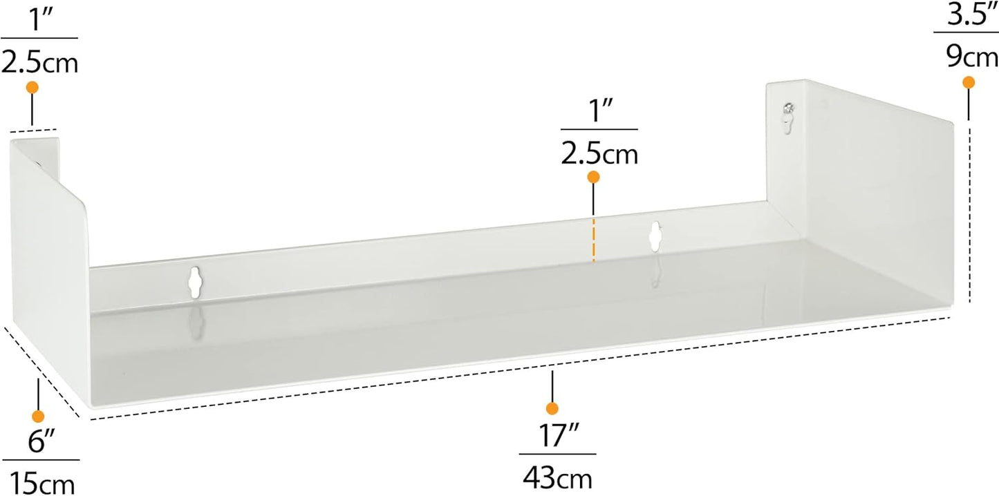 Wallniture Bali White Floating Shelves for Wall, CD DVD Storage Shelves and Metal Bookshelf Set of 3