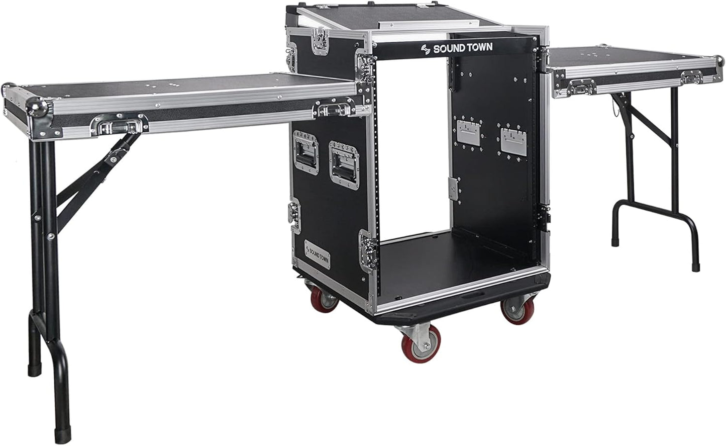 Sound Town Enhanced Thickness 1/2” (12mm) Plywood 8U Audio Rack/Road ATA Case with 11U Slant Mixer Top, 20’’ Rackable Depth, Casters, 8 Space Size, Pro Tour Grade (STMR-8UW)