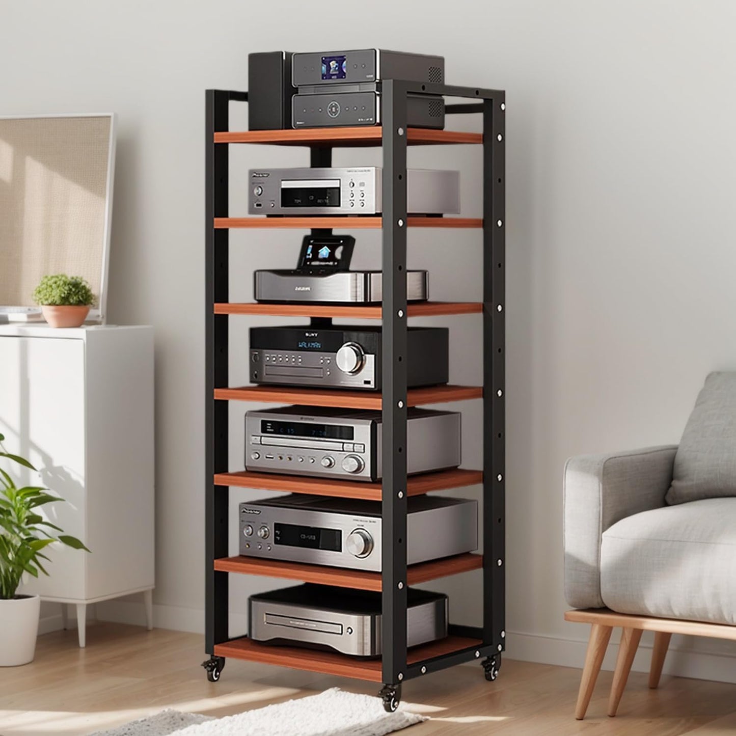7-Tier Heavy Duty Audio Component Rack, 140cm Tall - HiFi Amplifier Rack/Audio-Video Shelving - CD Record Player Stereo Receiver AV Equipment Cabinet Display Stand(B)