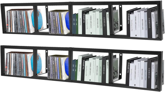 Gdrasuya10 2pcs 34 inch Metal Floating CD Shelf DVD CD Storage Rack Wall Mount Bookshelf 4-Cube CD Holder Wall Shelf Open Design Media Storage Rack Wall Mounted CD Display Rack