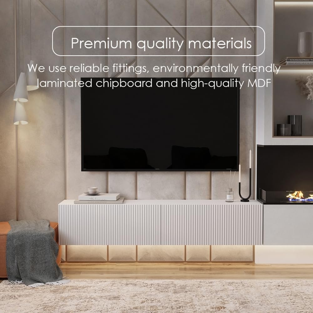 Living Skog Floating TV Stand Wall Mounted for Living Room and Bedroom, Media Console Table, Entertainment Center with Storage and Drawers Fits TV 50 55 60 65 inch Cabinet (White, 59 inch)
