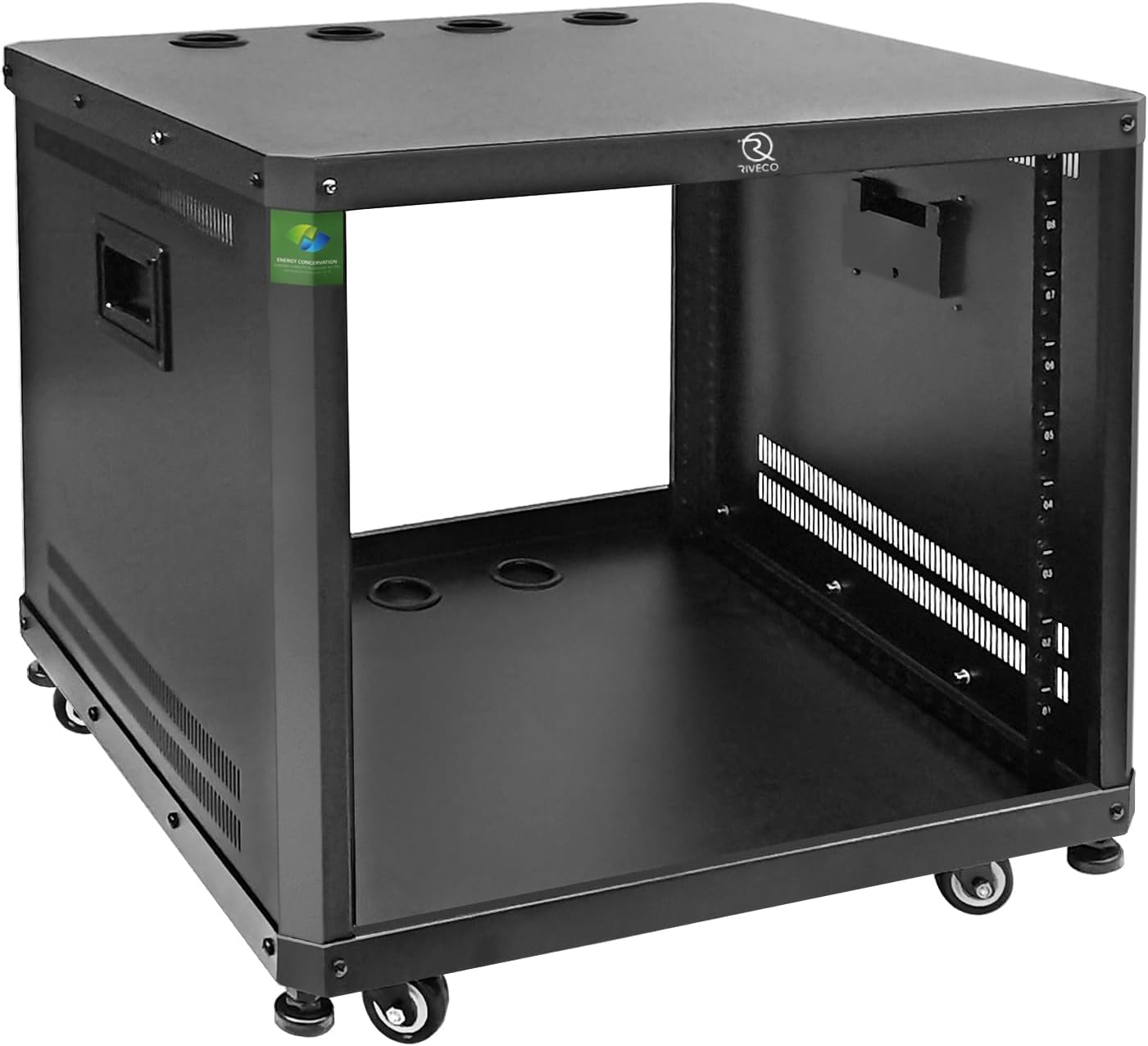 RIVECO POMU 18U Stereo & Server Rack with Caster Wheels, Rolling Network Cabinet, Open Frame for 19 inches Audio Video Music Recording & IT Equipment, Obtuse Angel, Lifting Handle