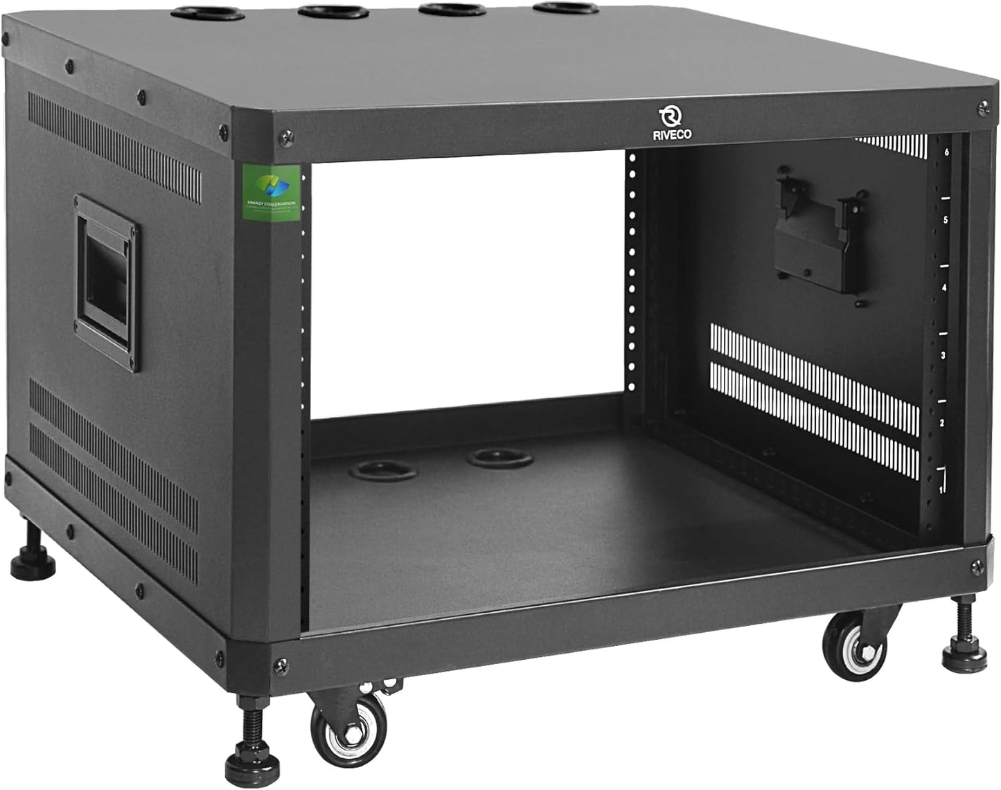 RIVECO POMU 18U Stereo & Server Rack with Caster Wheels, Rolling Network Cabinet, Open Frame for 19 inches Audio Video Music Recording & IT Equipment, Obtuse Angel, Lifting Handle