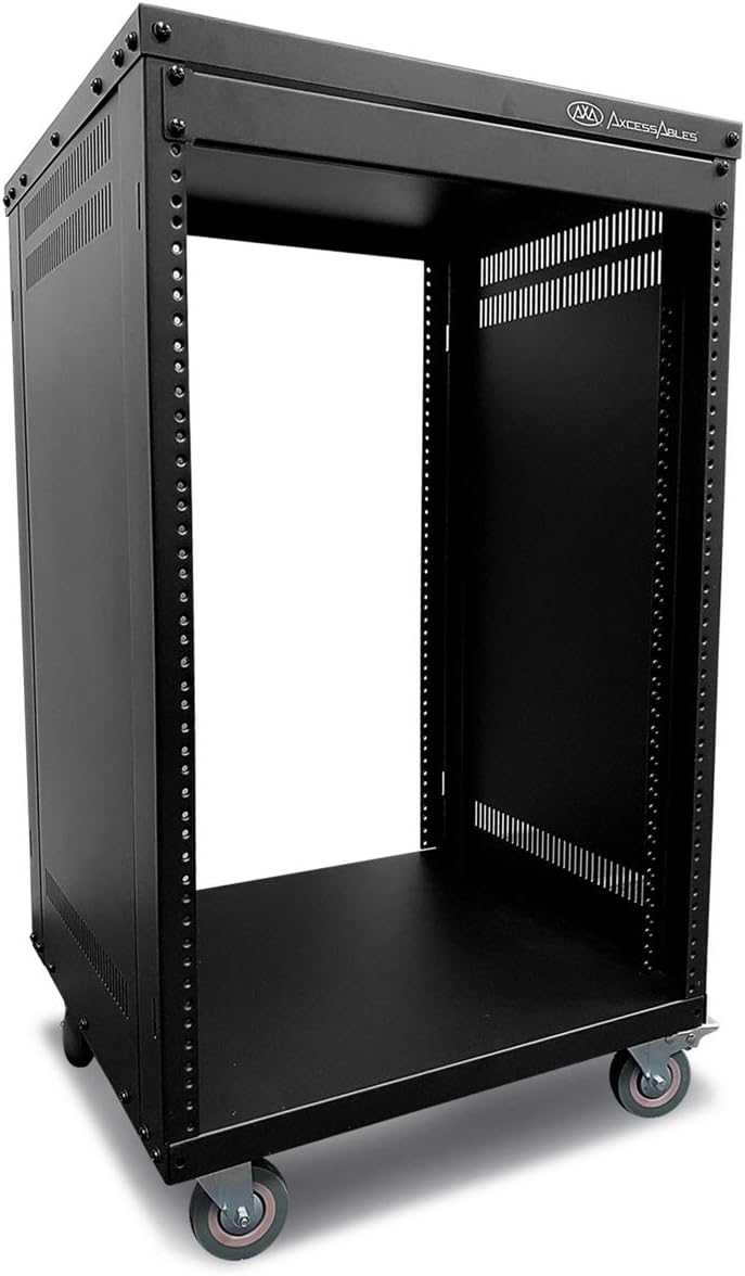 AxcessAbles RK 22U Rack-Mount Cabinet Case w/Caster Wheels (Compatible with US 5mm& European 6mm Rack Standards.) Rack for AV, DJ, Home Theater, Network, Server, Computer, Electronics