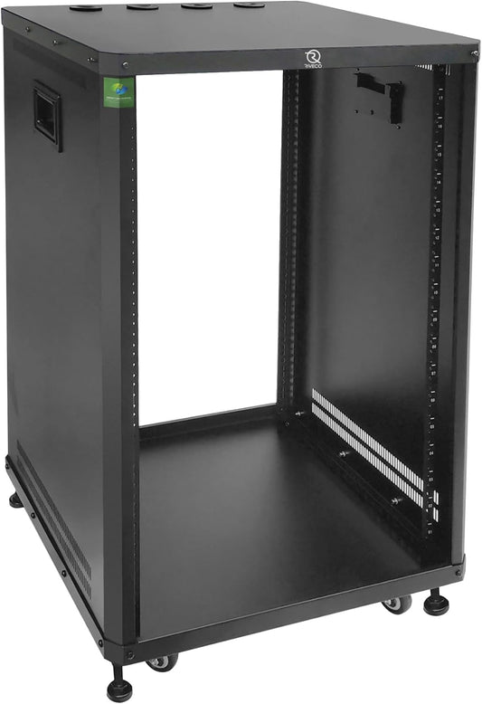RIVECO POMU 18U Stereo & Server Rack with Caster Wheels, Rolling Network Cabinet, Open Frame for 19 inches Audio Video Music Recording & IT Equipment, Obtuse Angel, Lifting Handle