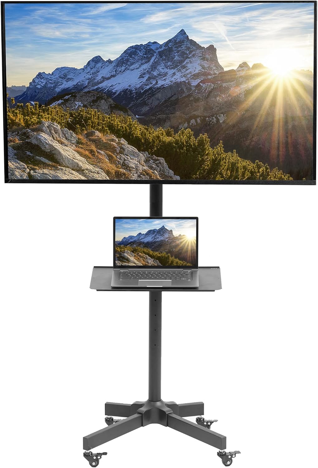VIVO Mobile TV Cart for 32 to 83 inch Screens up to 110 lbs, LCD LED OLED 4K Smart Flat and Curved Panels, Rolling Stand with Laptop DVD Shelf, Locking Wheels, Max VESA 600x400, Black, STAND-TV03E