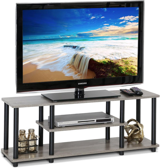 Furinno Turn-N-Tube No Tools 3D 3-Tier Entertainment TV Stand up to 50 inch TV, Round Tubes, French Oak Grey/Black
