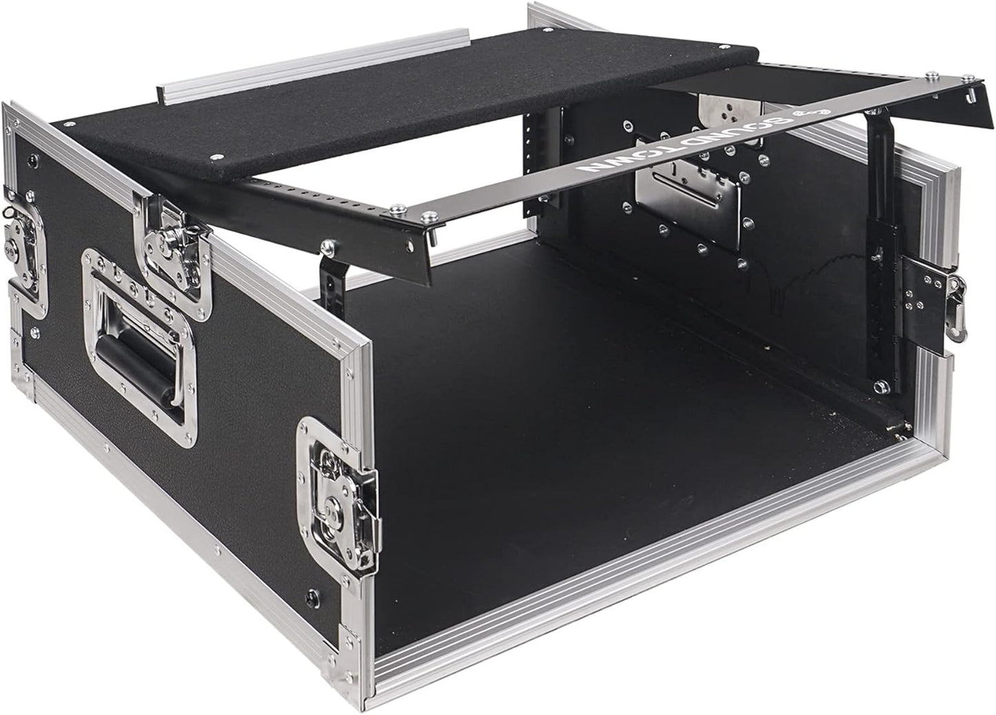 Sound Town 4U PA DJ Pro Audio Rack/Road ATA Case with 11U Slant Mixer Top, 20.2’ Rackable Depth, 4 Space Size - Pro Tour Grade (STMR-4U)
