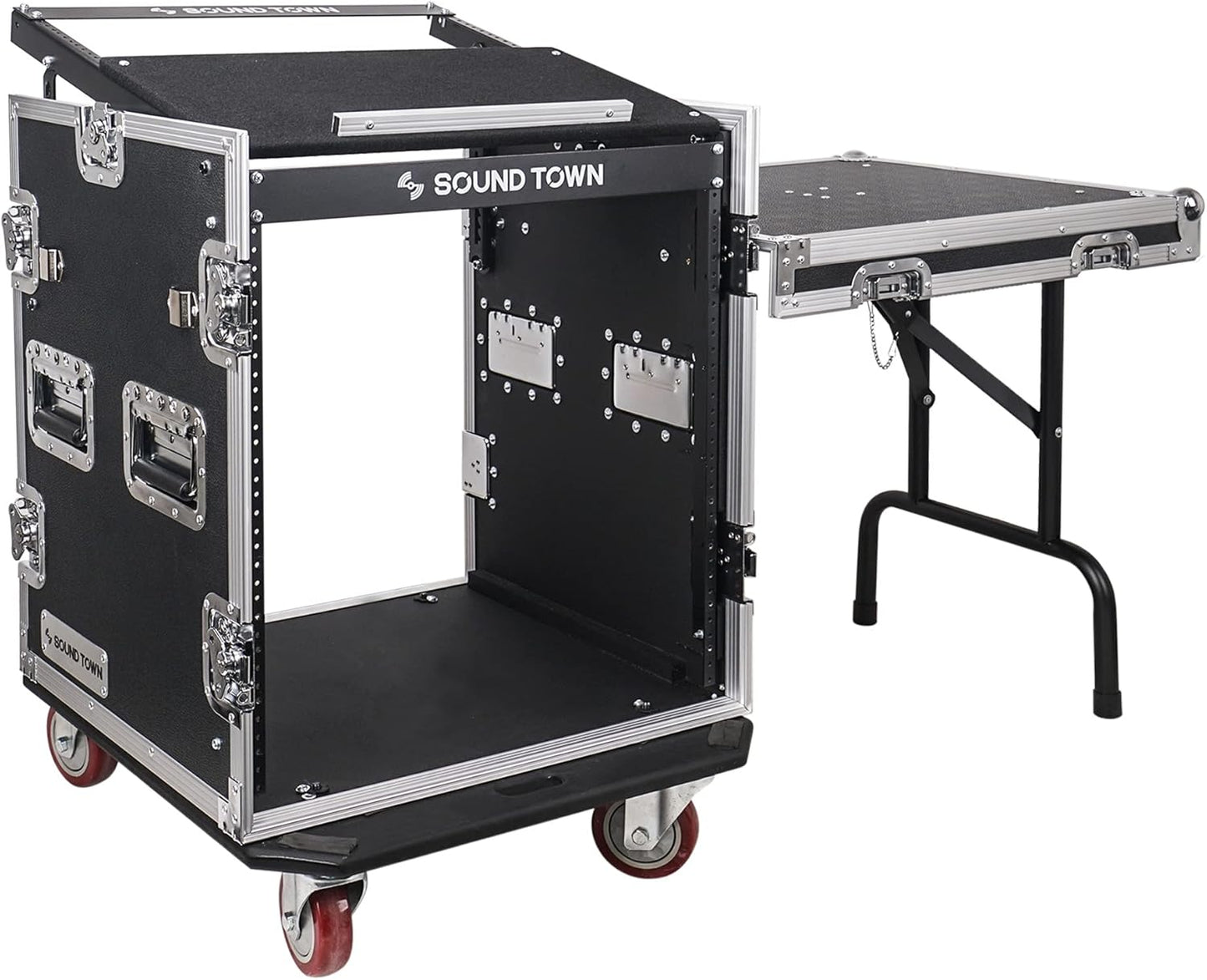 Sound Town Enhanced Thickness 1/2” (12mm) Plywood 8U Audio Rack/Road ATA Case with 11U Slant Mixer Top, 20’’ Rackable Depth, Casters, 8 Space Size, Pro Tour Grade (STMR-8UW)