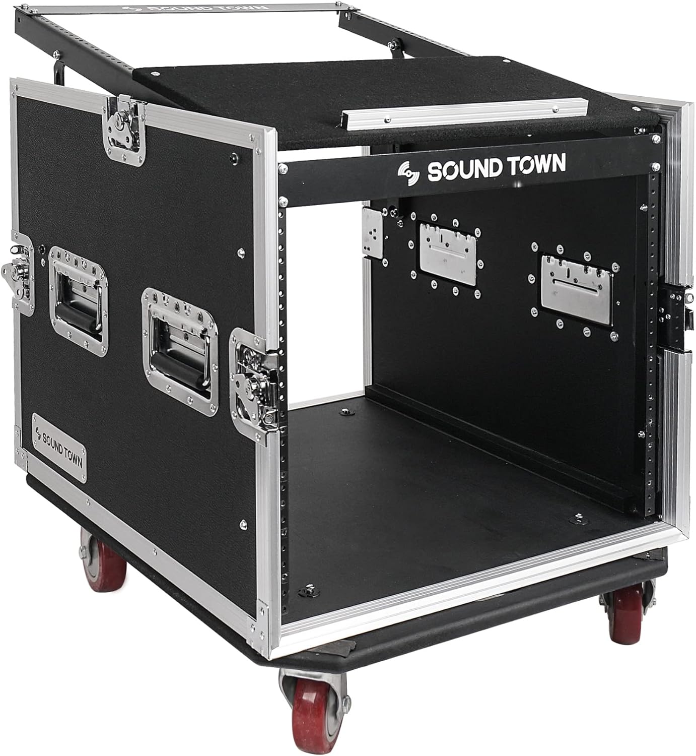 Sound Town Enhanced Thickness 1/2” (12mm) Plywood 8U Audio Rack/Road ATA Case with 11U Slant Mixer Top, 20’’ Rackable Depth, Casters, 8 Space Size, Pro Tour Grade (STMR-8UW)