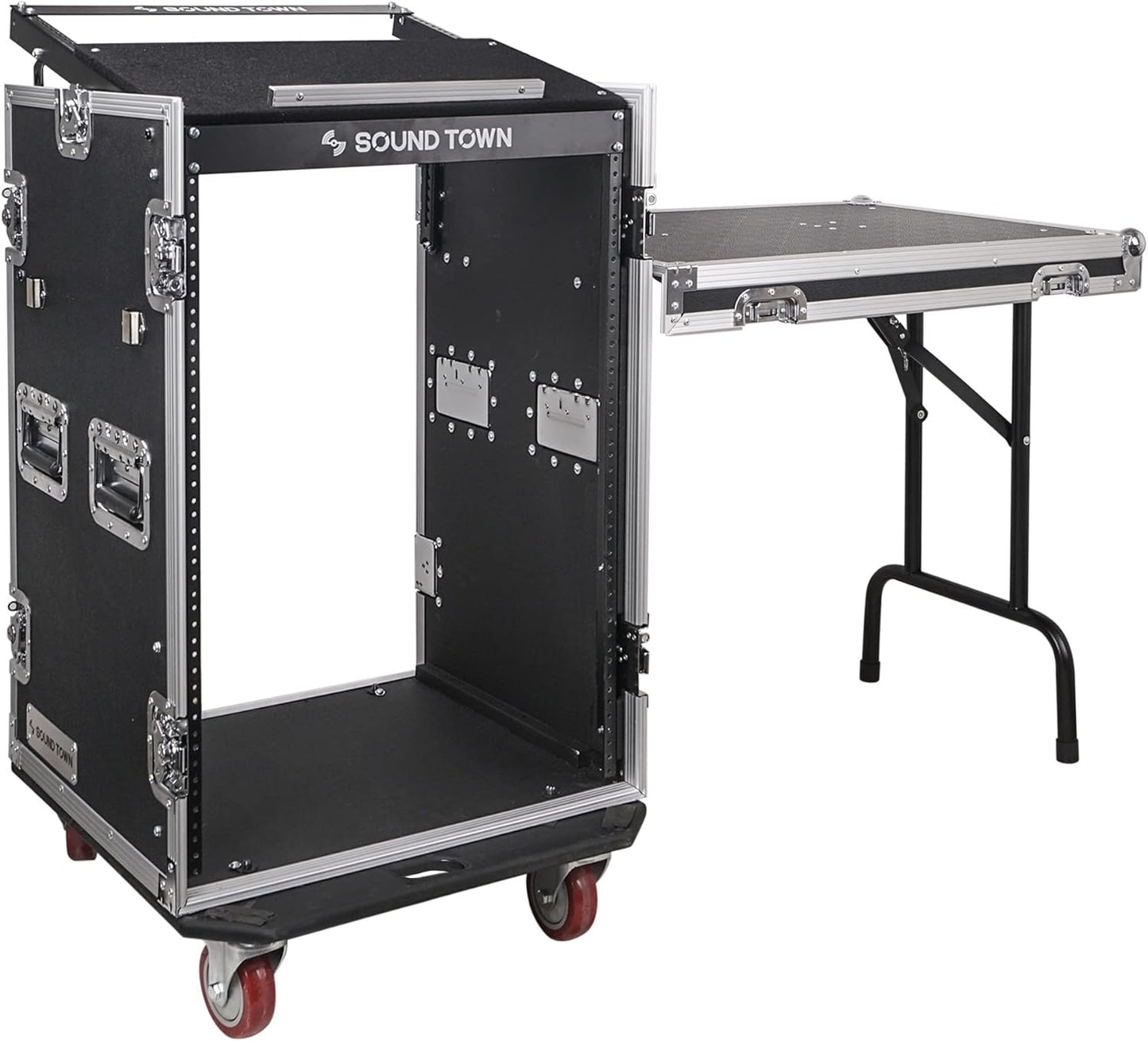 Sound Town Enhanced Thickness 1/2” (12mm) Plywood 8U Audio Rack/Road ATA Case with 11U Slant Mixer Top, 20’’ Rackable Depth, Casters, 8 Space Size, Pro Tour Grade (STMR-8UW)
