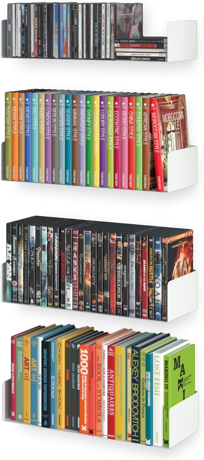 Wallniture Bali Black Floating Shelves for Wall, CD DVD Storage Shelves and Metal Bookshelf Set of 4
