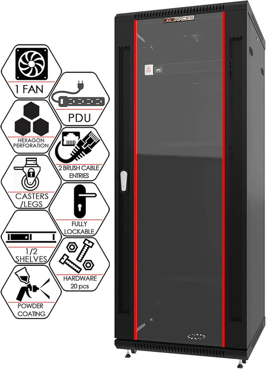 Server Rack 18U Wall Mount Server Rack Locking Wall Cabinet 19 Inch Rack Av Audio Video Rack Lockable Cabinet Network Rack with PDU - Shelf - Dust Proof Cable Entries - Fan - Wheels – Sysracks