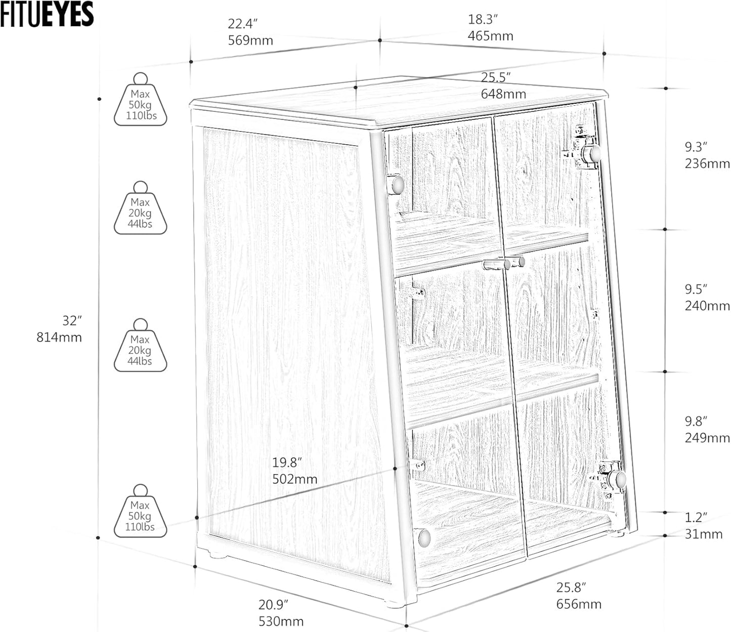 FITUEYES Design 4-Tier Media Stand with Brown Glass Doors Audio Rack with Adjustable Shelves Stereo Cabinet Protection Equipment for Vinyl Record Player Stereo Receivers Audio Gear, Eiffel Series