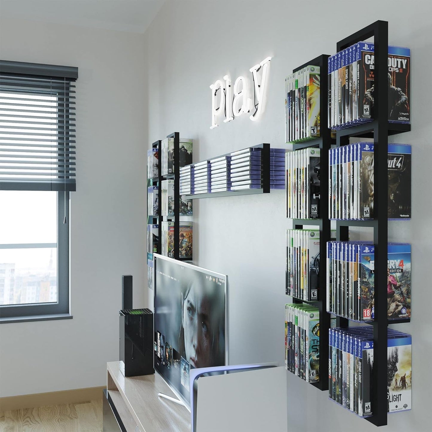 You Have Space Black Floating Shelves for Wall, 34 Inch Video Games CD DVD Storage Shelves, Cube Storage Organizer Shelf Set of 5