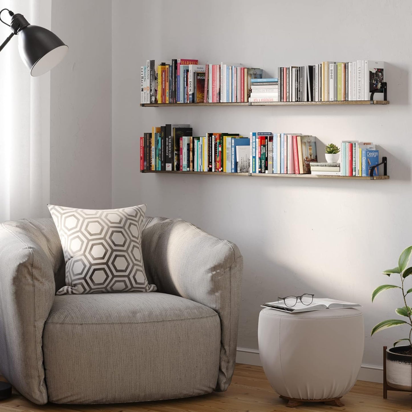 You Have Space Prato 60"x 4.5" Floating Shelves for Wall Decor, DVD CD Storage Shelf for Wall, Kitchen Floating Shelf, Floating Book Shelves for Wall, CD DVD Storage Shelves Burnt Set of 2