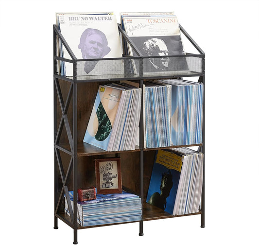 6 Grids Vinyl Record Storage Holder Rack, Wooden Record Display Table for Magazines Files Albums Books for Living Room Bedroom Patent Pending