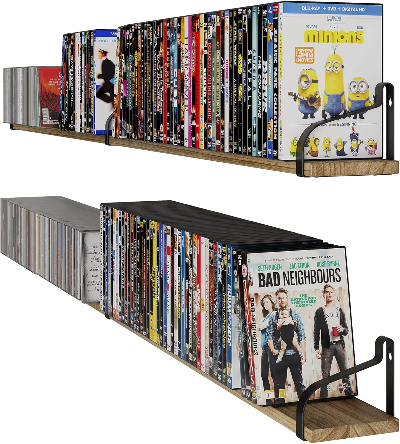 You Have Space Prato 60"x 4.5" Floating Shelves for Wall Decor, DVD CD Storage Shelf for Wall, Kitchen Floating Shelf, Floating Book Shelves for Wall, CD DVD Storage Shelves Burnt Set of 2