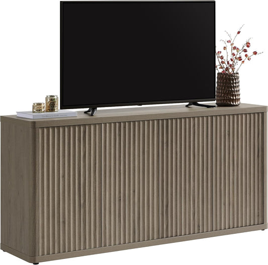 SICOTAS TV Stands for Living Room - Entertainment Center with Storage for 65 Inch TV Modern Television Stands Long Fluted Console Cabinet Large Media Console for Bedroom Living Room, Grey Alder