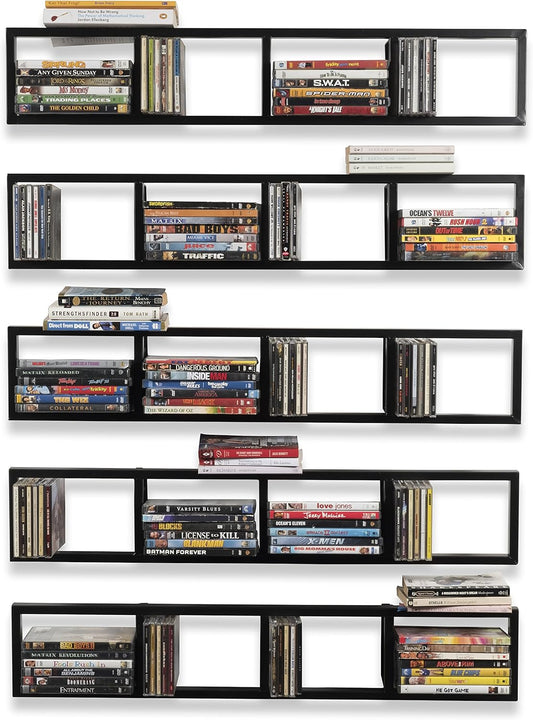 You Have Space Black Floating Shelves for Wall, 34 Inch Video Games CD DVD Storage Shelves, Cube Storage Organizer Shelf Set of 5