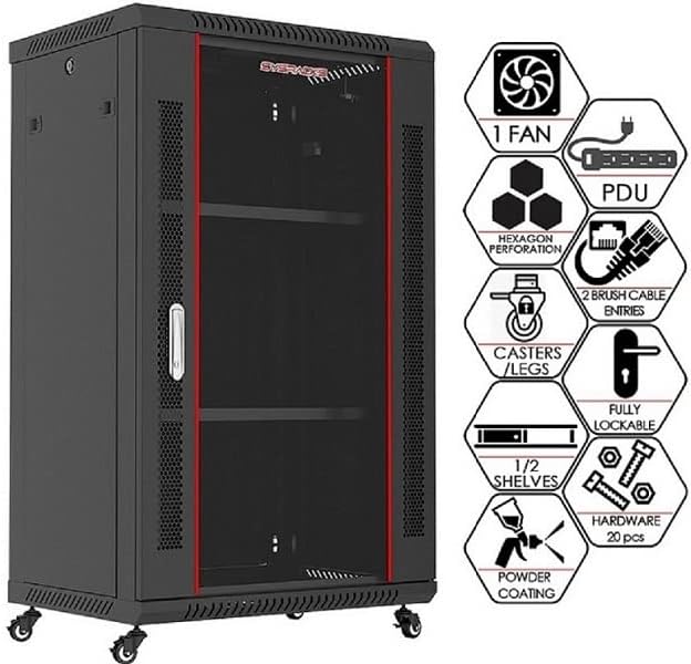 Server Rack – 22U - Wall Mount Rack - Locking Cabinet for Network - Electronics - Security - Audio - Video - AV Equipment - Data Rack - Legs/Power Strip/Shelf/Fan - 24-Inch Deep Sysracks