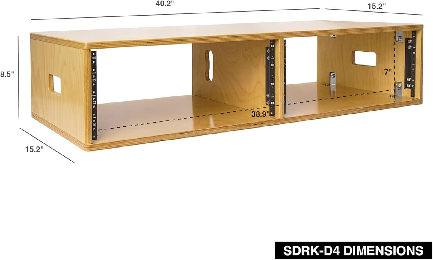 Sound Town DIY 2 x 4U Studio Rack with Baltic Birch Plywood, Golden Oak For Recording Room, Home Studio (SDRK-D4)