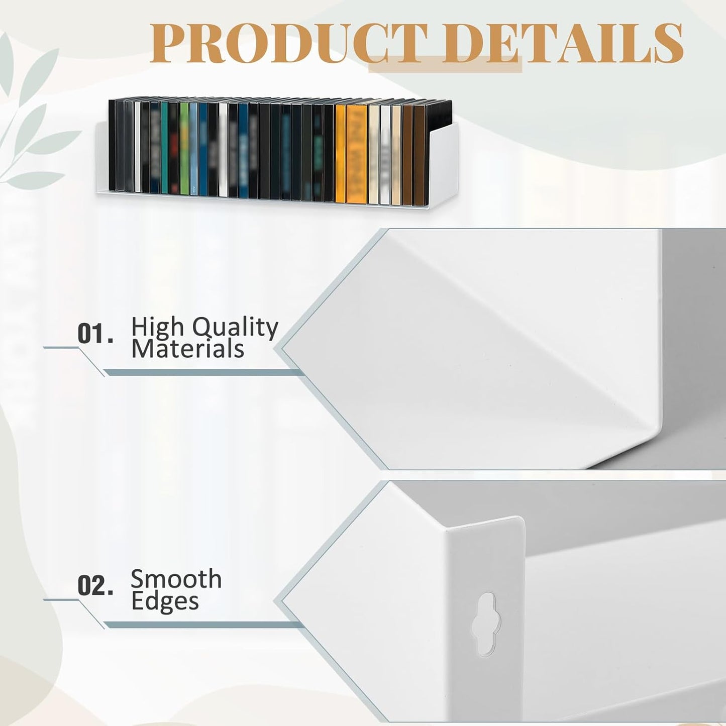 Yalikop 6 Pack Cd DVD Floating Shelves U Shape Shelves Storage Metal Cd DVD Storage Organizer White Wall Bookshelf for Movie Cases for Living Room, Bedroom, Bathroom, Kitchen