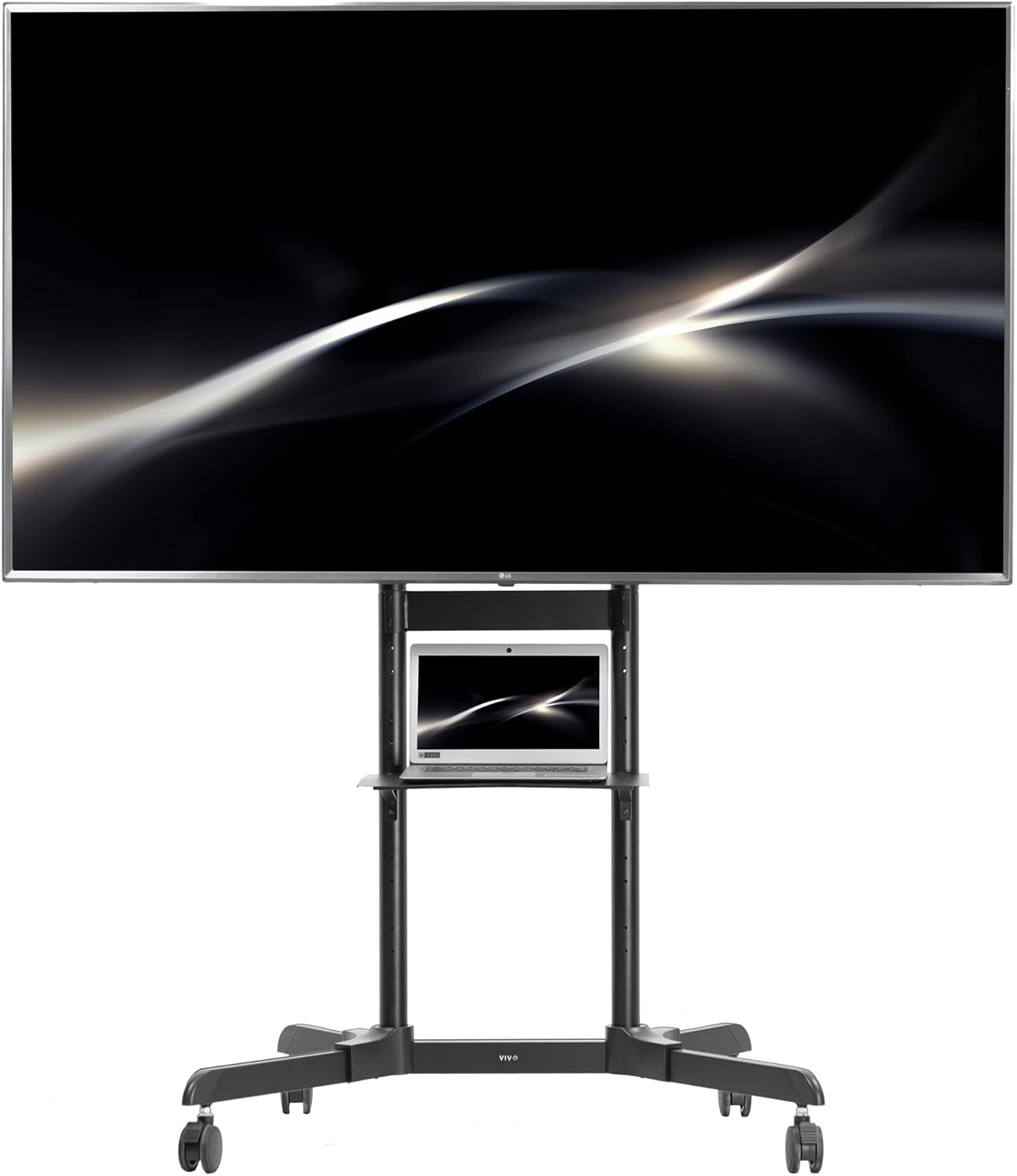 VIVO Mobile TV Cart for 32 to 83 inch Screens up to 110 lbs, LCD LED OLED 4K Smart Flat and Curved Panels, Rolling Stand with Laptop DVD Shelf, Locking Wheels, Max VESA 600x400, Black, STAND-TV03E