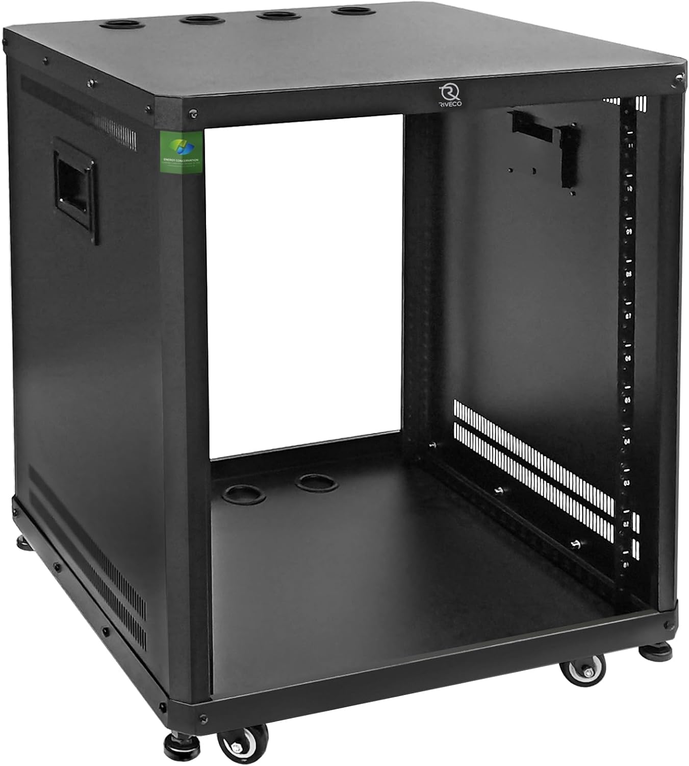 RIVECO POMU 18U Stereo & Server Rack with Caster Wheels, Rolling Network Cabinet, Open Frame for 19 inches Audio Video Music Recording & IT Equipment, Obtuse Angel, Lifting Handle