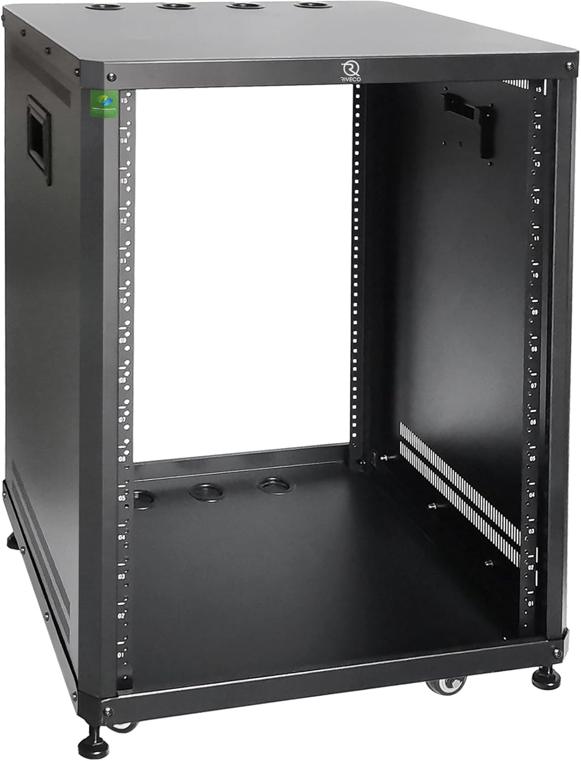 RIVECO POMU 18U Stereo & Server Rack with Caster Wheels, Rolling Network Cabinet, Open Frame for 19 inches Audio Video Music Recording & IT Equipment, Obtuse Angel, Lifting Handle