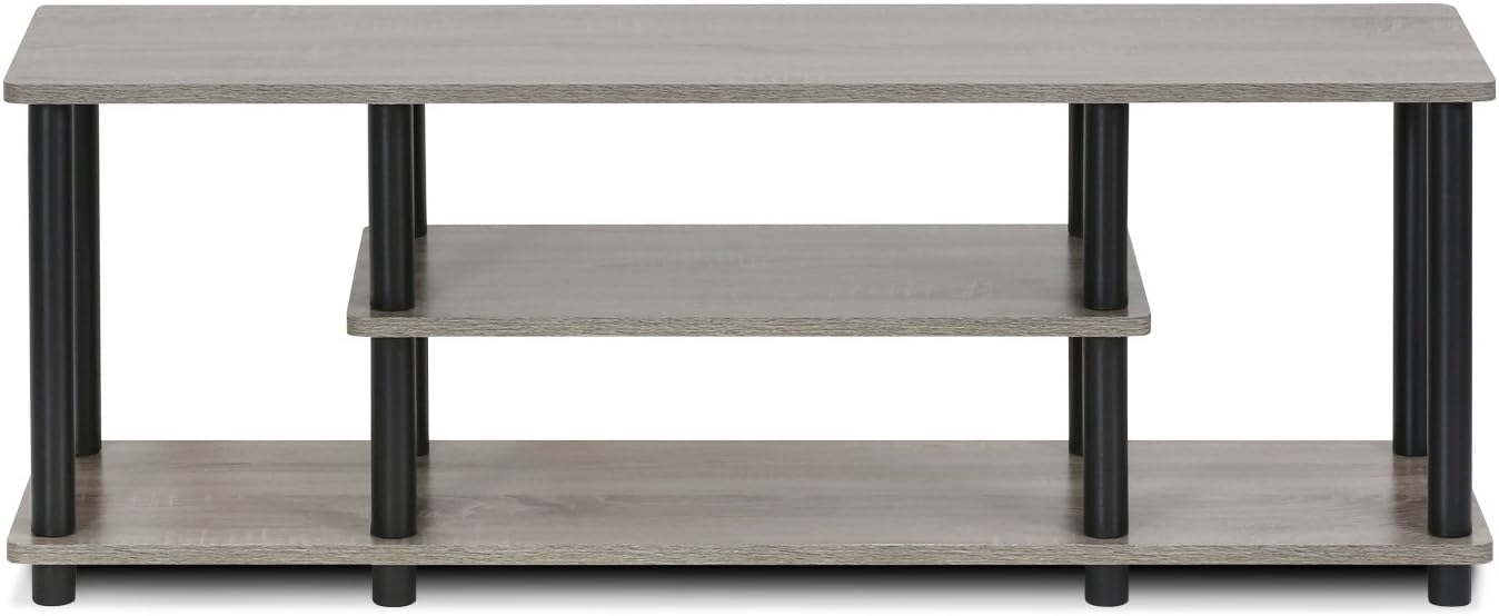 Furinno Turn-N-Tube No Tools 3D 3-Tier Entertainment TV Stand up to 50 inch TV, Round Tubes, French Oak Grey/Black