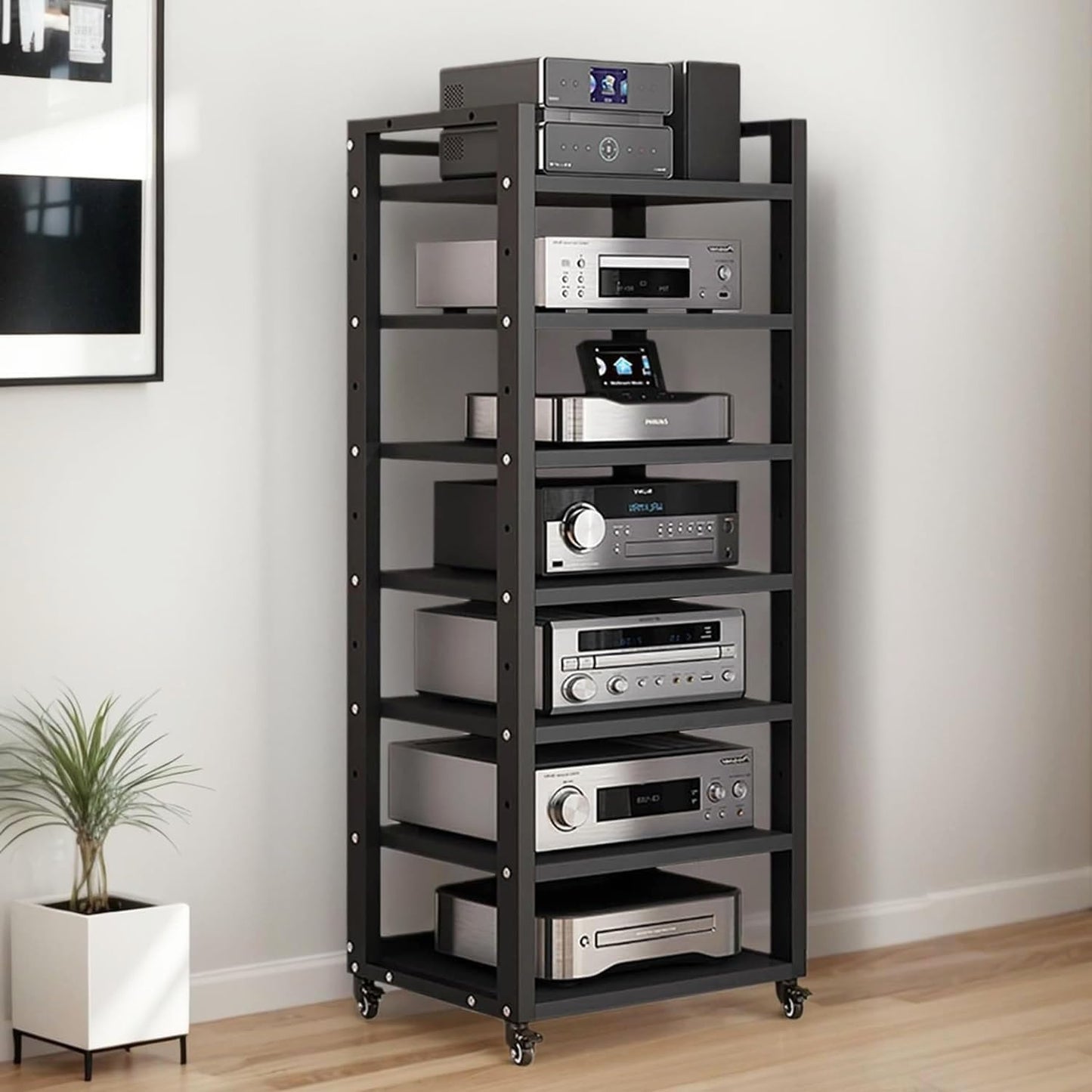 7-Tier Heavy Duty Audio Component Rack, 140cm Tall - HiFi Amplifier Rack/Audio-Video Shelving - CD Record Player Stereo Receiver AV Equipment Cabinet Display Stand(B)