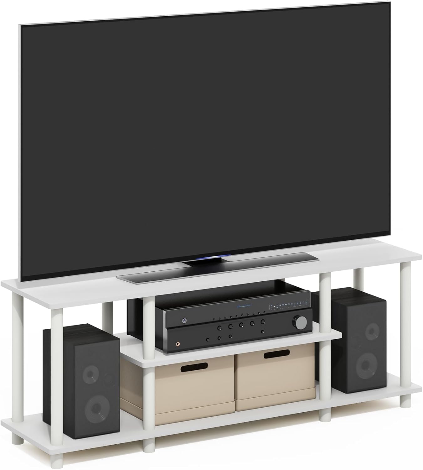 Furinno Turn-N-Tube No Tools 3D 3-Tier Entertainment TV Stand up to 50 inch TV, Round Tubes, French Oak Grey/Black