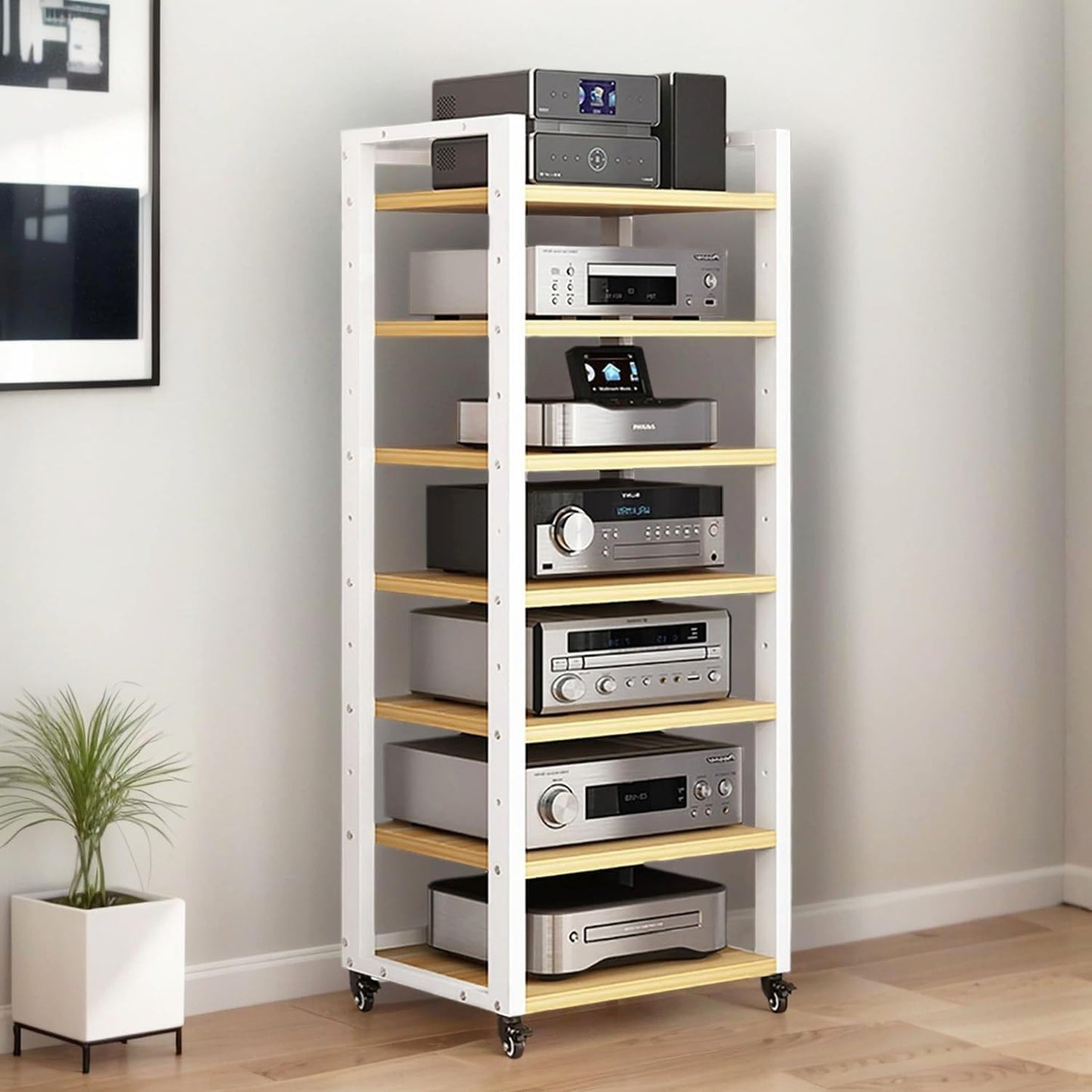 7-Tier Heavy Duty Audio Component Rack, 140cm Tall - HiFi Amplifier Rack/Audio-Video Shelving - CD Record Player Stereo Receiver AV Equipment Cabinet Display Stand(B)