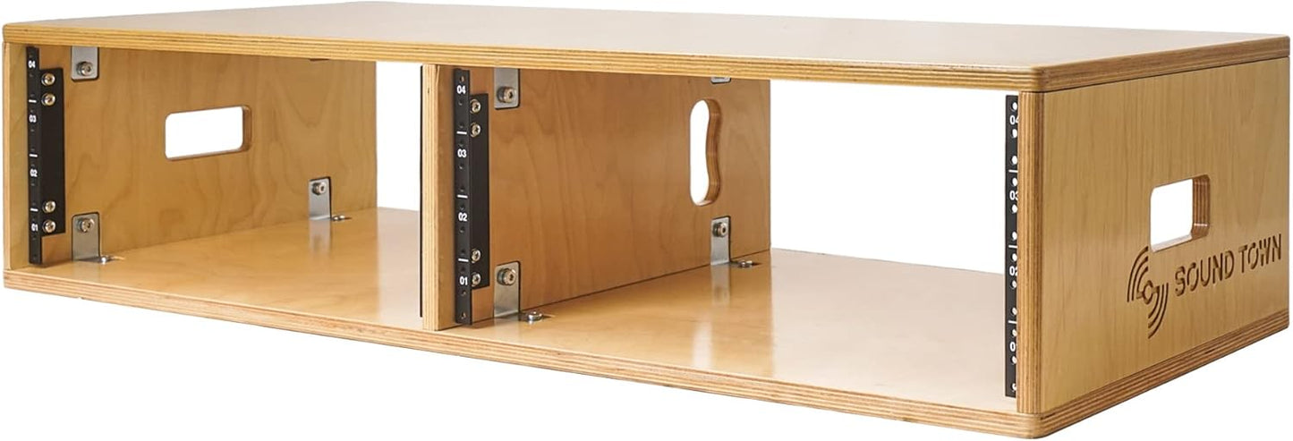 Sound Town DIY 2 x 4U Studio Rack with Baltic Birch Plywood, Golden Oak For Recording Room, Home Studio (SDRK-D4)