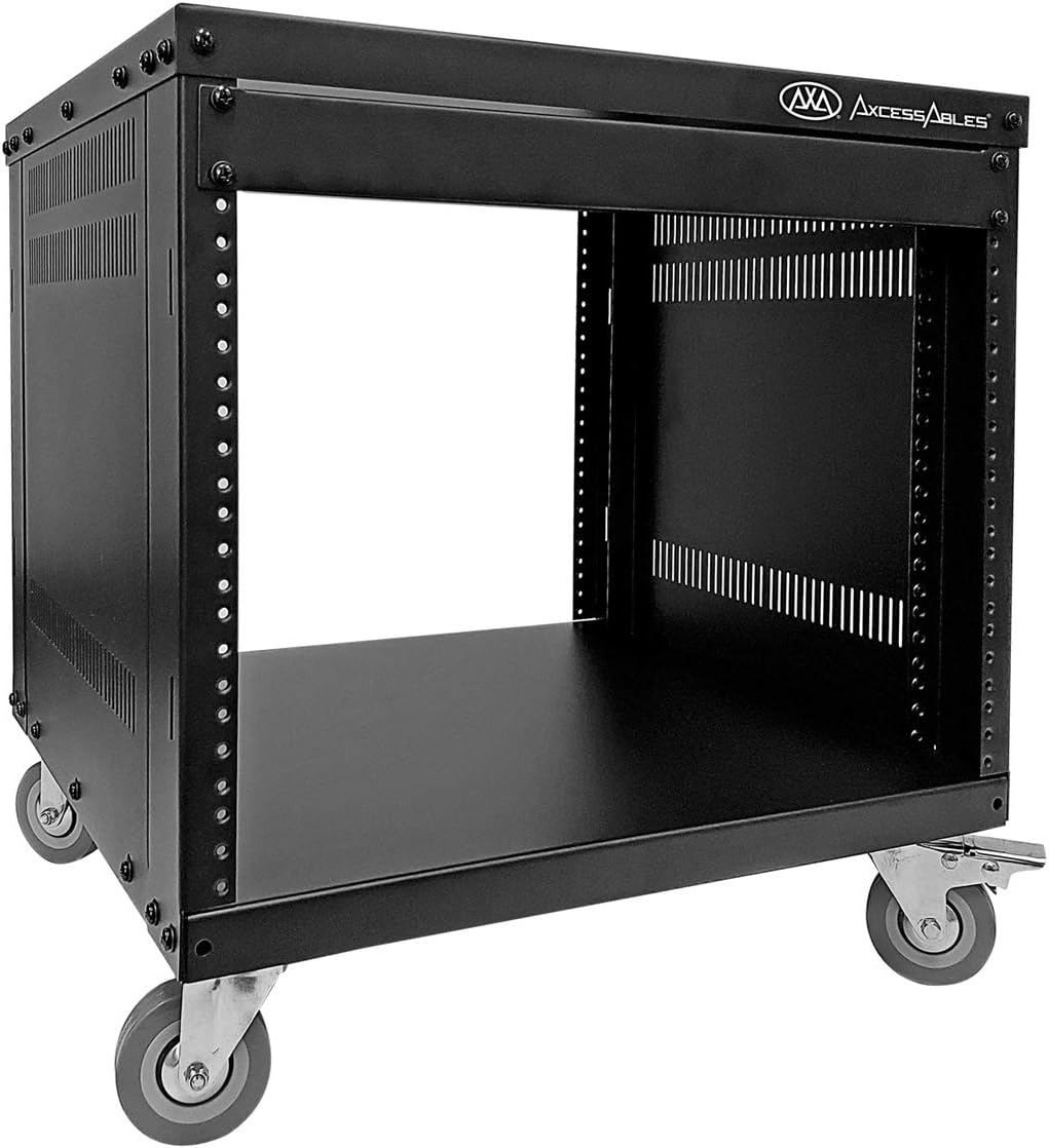AxcessAbles RK 22U Rack-Mount Cabinet Case w/Caster Wheels (Compatible with US 5mm& European 6mm Rack Standards.) Rack for AV, DJ, Home Theater, Network, Server, Computer, Electronics