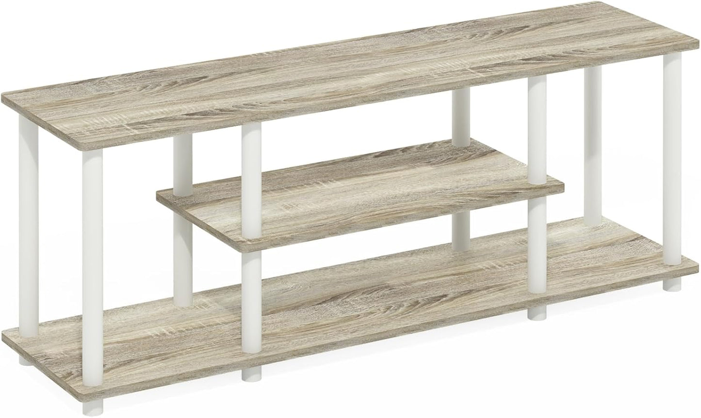 Furinno Turn-N-Tube No Tools 3D 3-Tier Entertainment TV Stand up to 50 inch TV, Round Tubes, French Oak Grey/Black