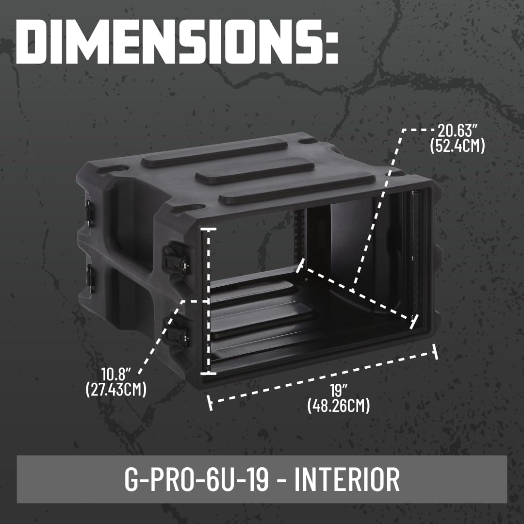 Gator Cases Pro Series 6U Rack Case with Standard 19" Depth, Roto Mold Made in USA (G-PRO-6U-19)