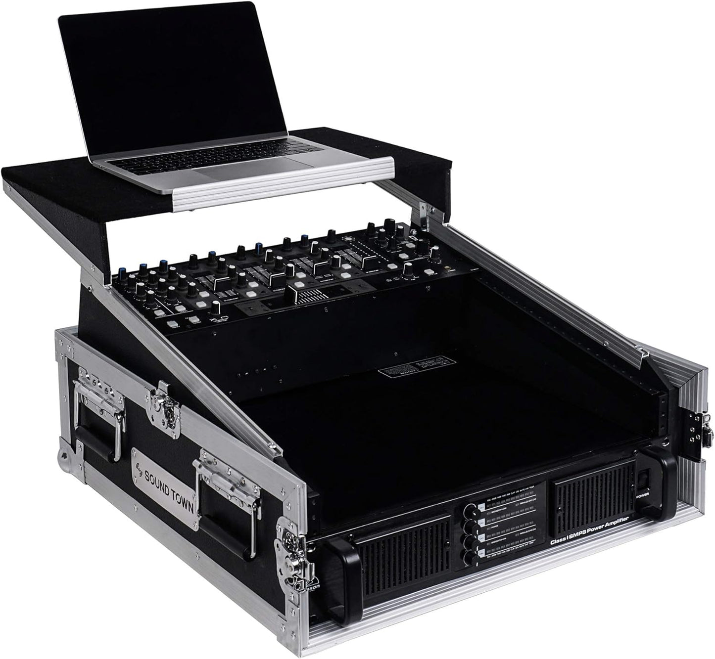 Sound Town 4U PA DJ Pro Audio Rack/Road ATA Case with 11U Slant Mixer Top, 20.2’ Rackable Depth, 4 Space Size - Pro Tour Grade (STMR-4U)