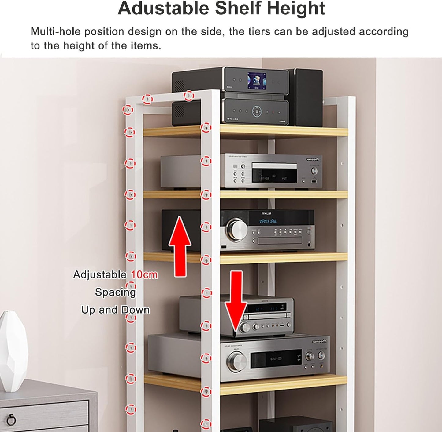 7-Tier Heavy Duty Audio Component Rack, 140cm Tall - HiFi Amplifier Rack/Audio-Video Shelving - CD Record Player Stereo Receiver AV Equipment Cabinet Display Stand(B)