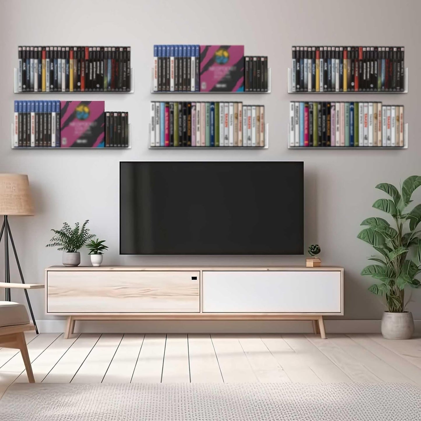 Yalikop 6 Pack Cd DVD Floating Shelves U Shape Shelves Storage Metal Cd DVD Storage Organizer White Wall Bookshelf for Movie Cases for Living Room, Bedroom, Bathroom, Kitchen