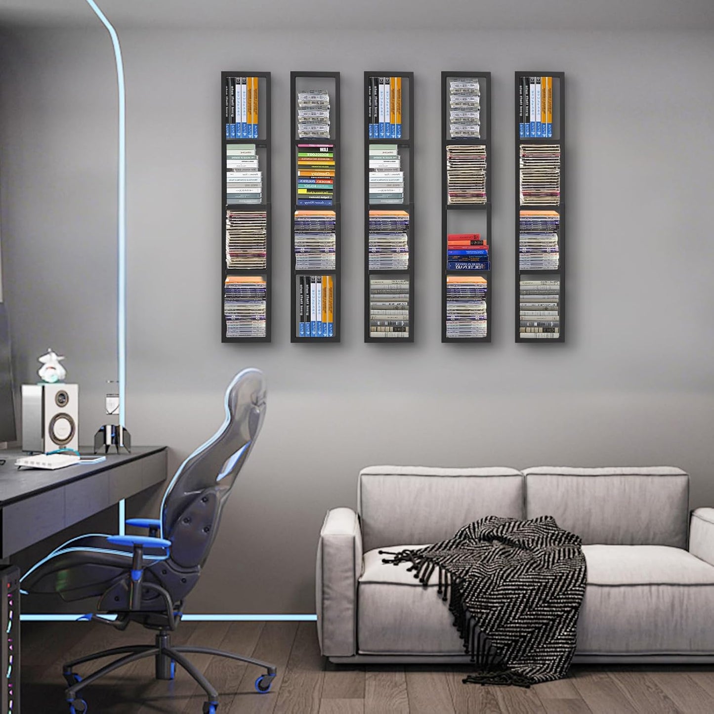 3 Pcs 34Inch CD DVD Storage Shelf Wall Mount Media Cube Storage Rack, Audio Video Game Book Organizer Shelf, Black Floating Shelves,Wall-Mounted Bookshelf for Home Bedroom Living Room Office