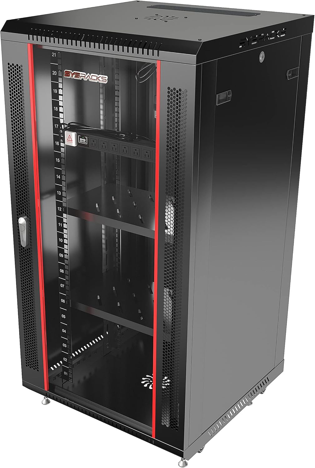 Server Rack – 22U - Wall Mount Rack - Locking Cabinet for Network - Electronics - Security - Audio - Video - AV Equipment - Data Rack - Legs/Power Strip/Shelf/Fan - 24-Inch Deep Sysracks