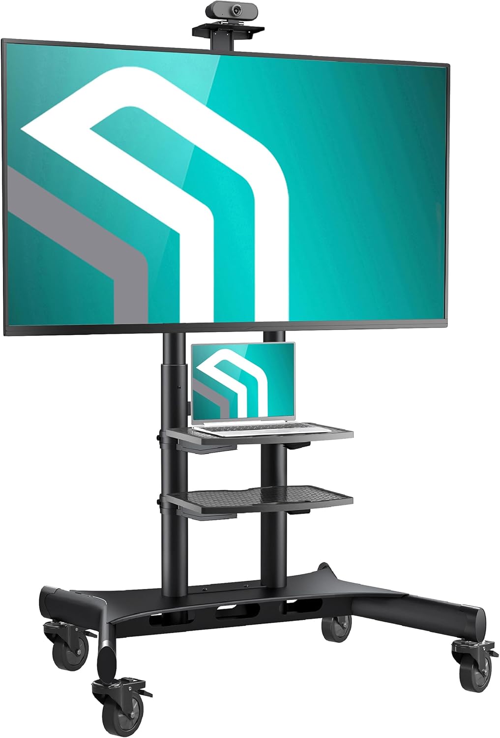 ONKRON Mobile TV Stand on Wheels for 50-86 Inch TVs, max Load up to 233 lbs, Height Adjustable TV Stand Portable, max VESA 800x500 - Movable, Rolling TV Cart with Wheels and Shelves White