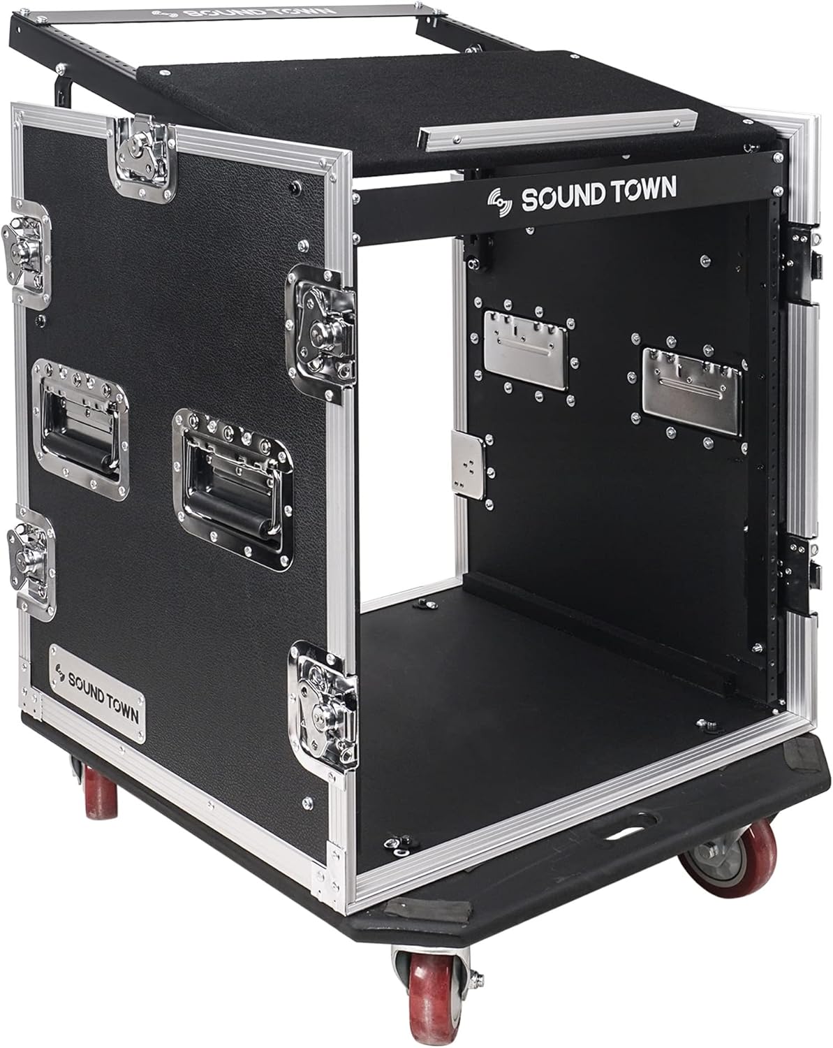 Sound Town Enhanced Thickness 1/2” (12mm) Plywood 8U Audio Rack/Road ATA Case with 11U Slant Mixer Top, 20’’ Rackable Depth, Casters, 8 Space Size, Pro Tour Grade (STMR-8UW)