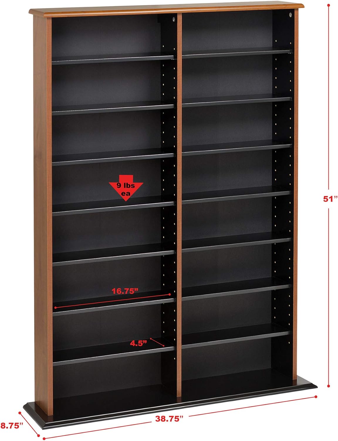 Prepac 2 Column Display Cabinet Media Storage, 38.75" Wide, Cherry