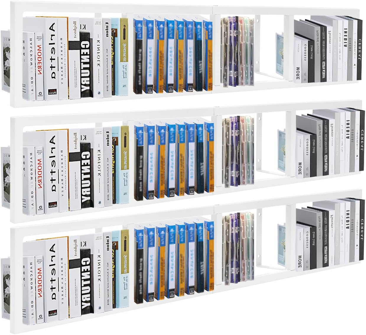 3 Pcs 34Inch CD DVD Storage Shelf Wall Mount Media Cube Storage Rack, Audio Video Game Book Organizer Shelf, Black Floating Shelves,Wall-Mounted Bookshelf for Home Bedroom Living Room Office