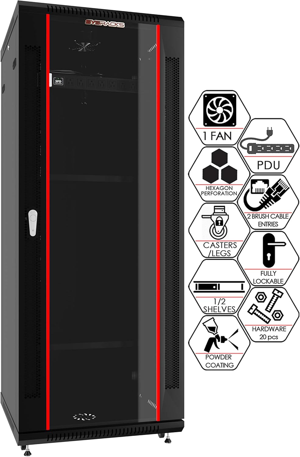 Server Rack 18U Wall Mount Server Rack Locking Wall Cabinet 19 Inch Rack Av Audio Video Rack Lockable Cabinet Network Rack with PDU - Shelf - Dust Proof Cable Entries - Fan - Wheels – Sysracks